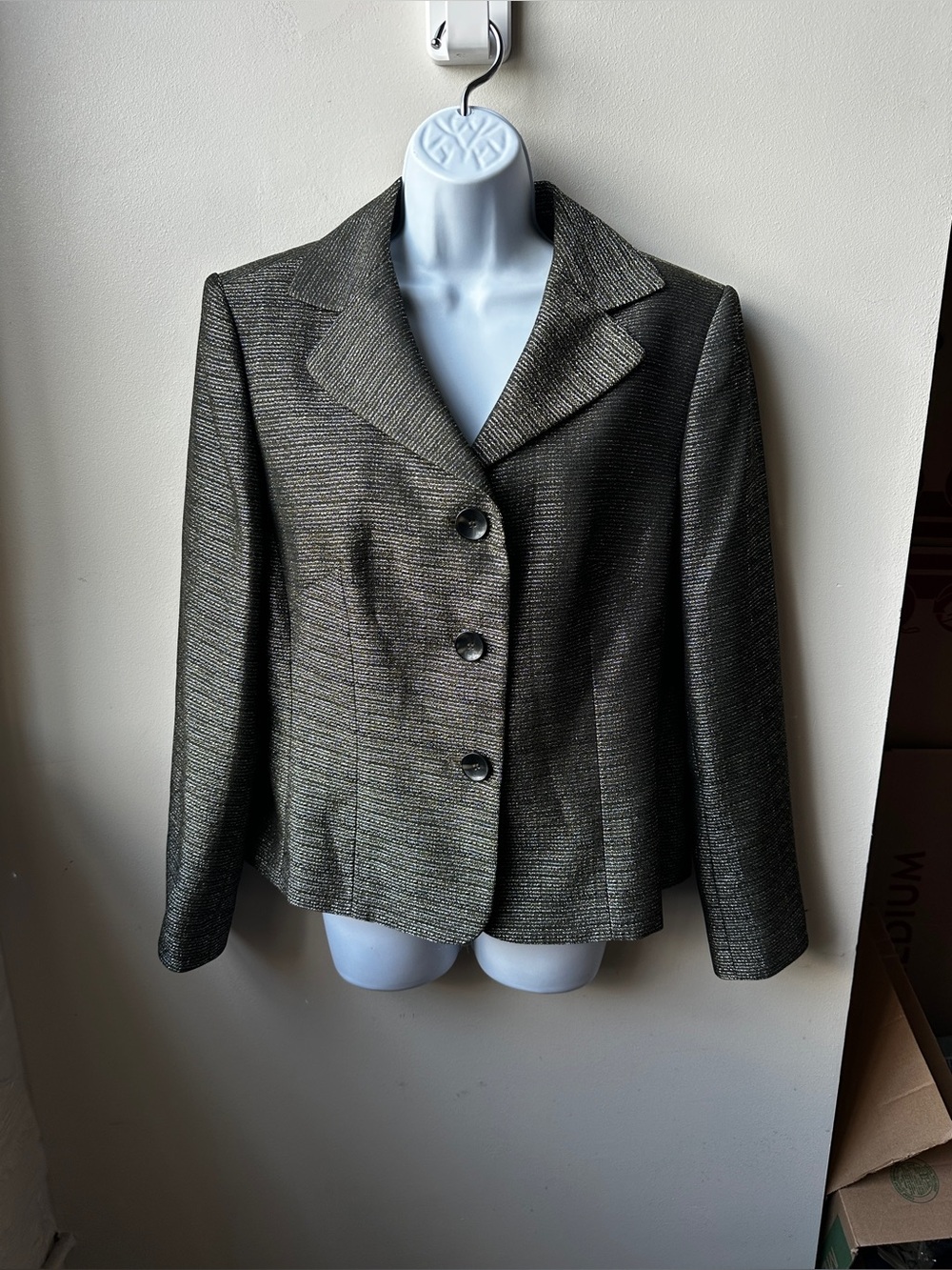 Evan-Picone Suit Metallic Gold Black Blazer Jacket  Button Down Womens Size 14